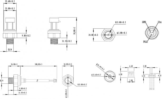 مقاومت در برابر خوردگی 4.5VDC فرستنده فشار سرامیک مسکن برنجی 3